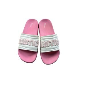 Nautica Pink & White Slide Sandals Girls Youth Size 3 Slip-On